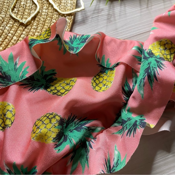 Wildfox 🍍 Ruffle Pineapple Print Strapless Bandeau Bikini Top | Skimpy Bottoms - Picture 2 of 11